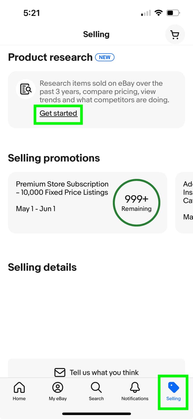 eBay Product Research Mobile App Access